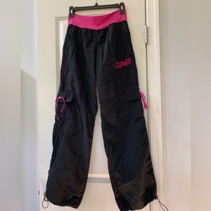 Zumba workout pants - pink & black with elastic waistline and Zumba designs
